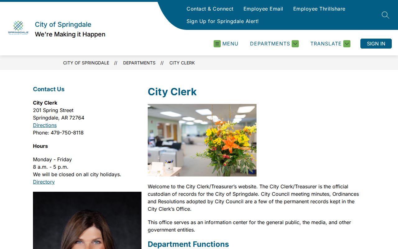 Springdale residents directory City Clerk records page
