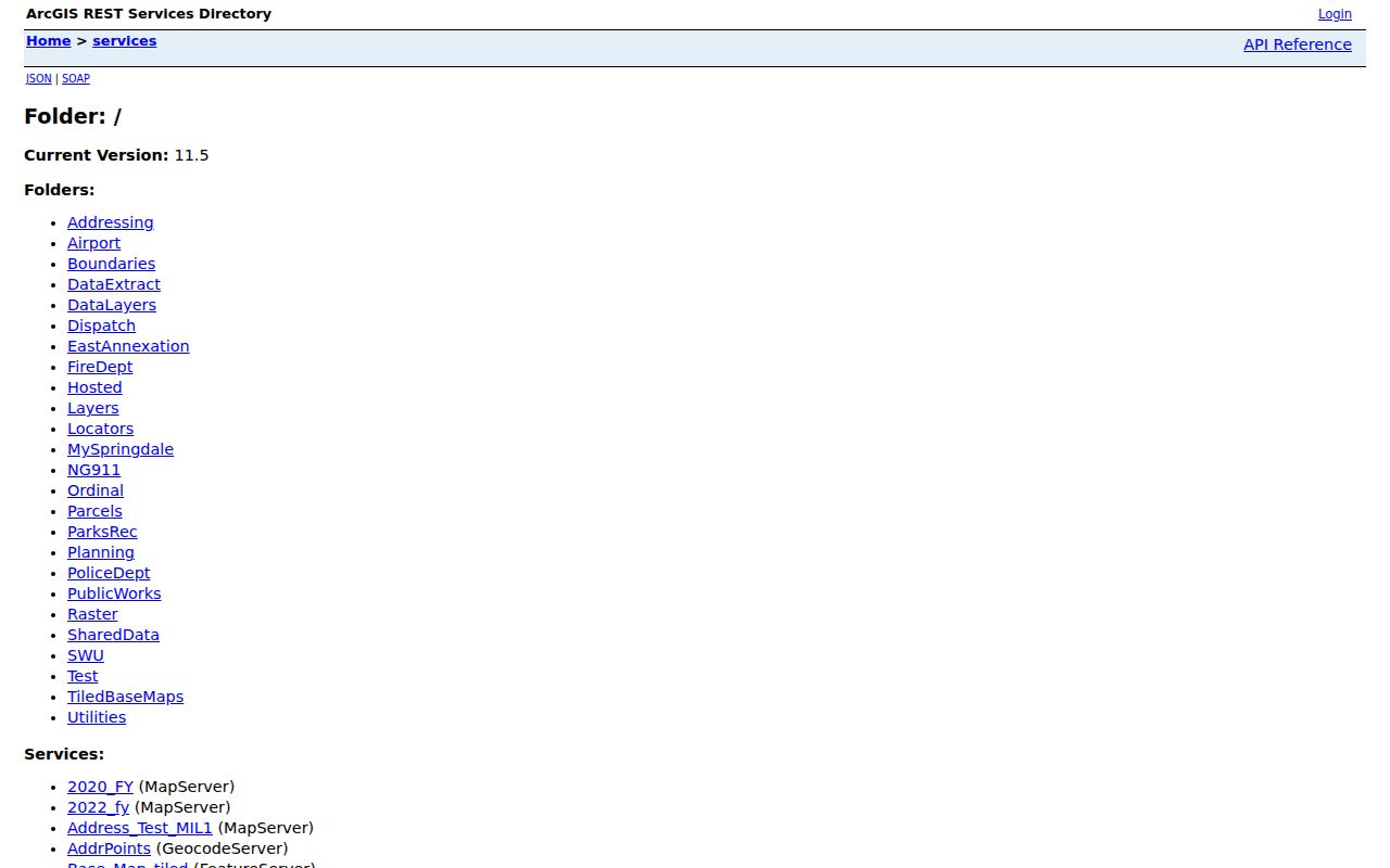 Springdale street directory GIS service catalog for address records